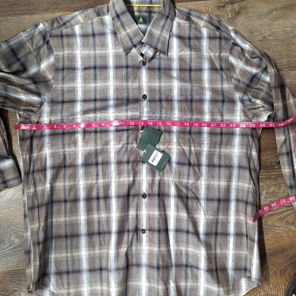 Robert Talbott Brown Plaid Button Down Shirt XL, … - image 7